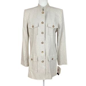Vintage Harris Wallace NY Jacket Size 12 Beige Linen-Cotton Pockets Deadstock